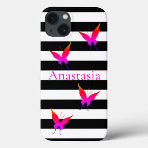 Cool, Amazing, Black and White Stripes, Buterfly iPhone 13 Case