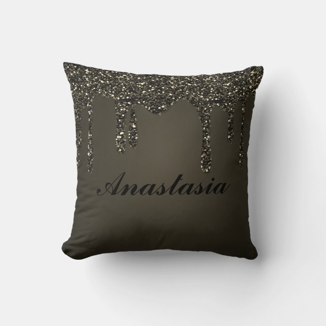 Cool, Amazing, Black Sparkly, whit your name Throw Pillow (Front)