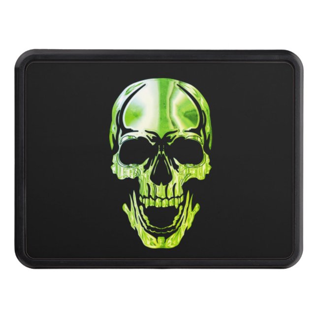 Cool Amazing Great Black Green Skull   Trailer Hitch Cover (Front)