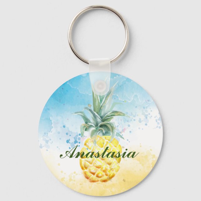 Cool, Amazing, Pineapples whit name Keychain (Front)