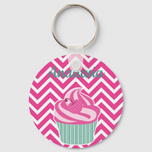 Cool, Amazing, Pink Cupcakes whit your name  Keychain