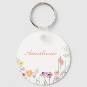 Cool, Amazing, Pink Flowers whit your name Keychain