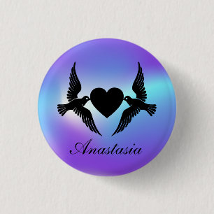 Cool, Amazing, Purple Birds whit Heart 1 Inch Round Button