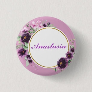 Cool, Amazing, Purple Flowers whit your name 1 Inch Round Button