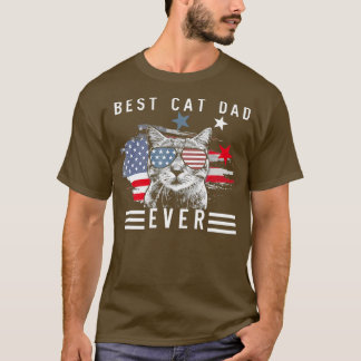Cool American Cat  Best Cat Dad Ever Meow Kitty Ca T-Shirt