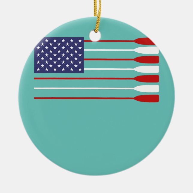 Cool American Flag Rowing Oar Funny Paddle Lover Ceramic Ornament (Front)