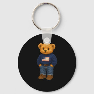 Cool American Usa Bear Illustration Graphic Design Keychain