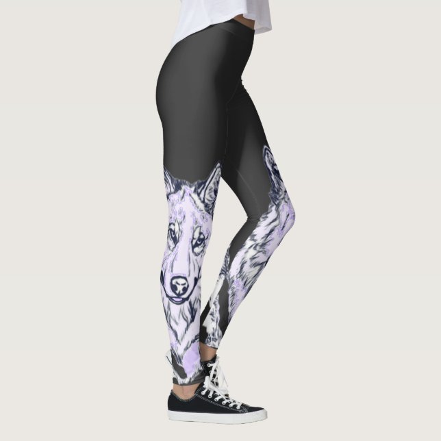 Cool Amethyst White Wolf Leggings (Right)