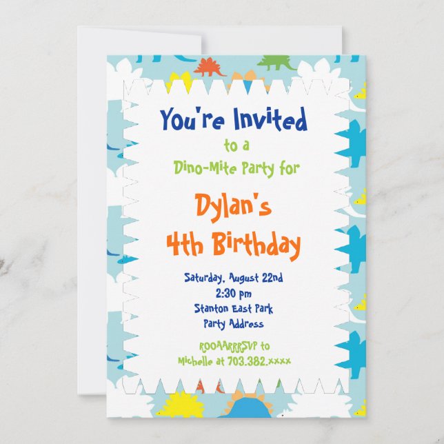 Cool amusant Dinosaur Invitations de fête d'annive (Devant)