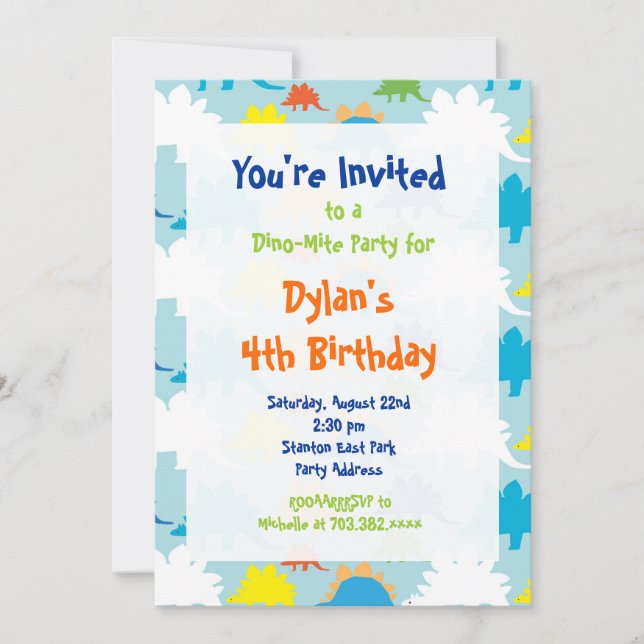 Cool amusant Dinosaur Invitations de fête d'annive (Devant)
