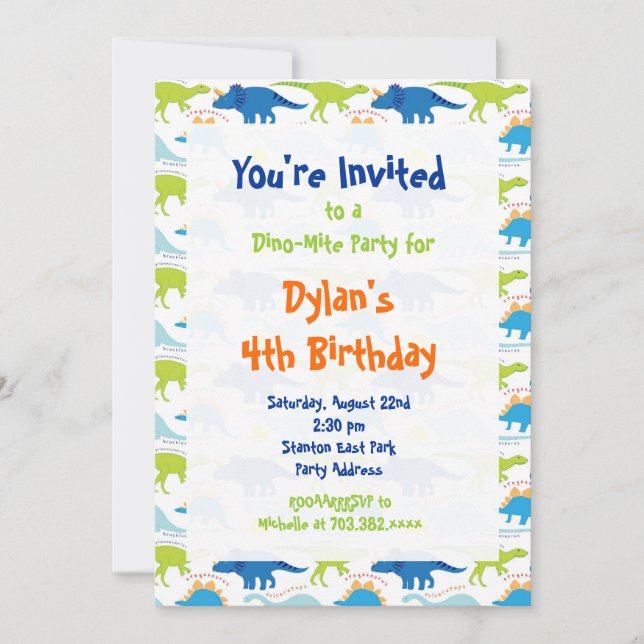 Cool amusant Dinosaur Invitations de fête d'annive (Devant)