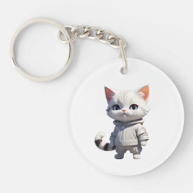 Cool and Adorable Cat Illustration Keychain (Front)