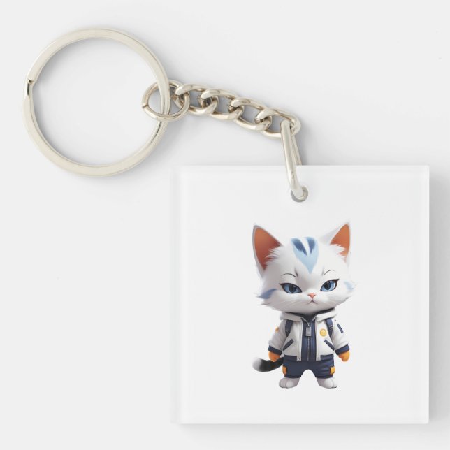 Cool and Adorable Cat Illustration Keychain (Front)