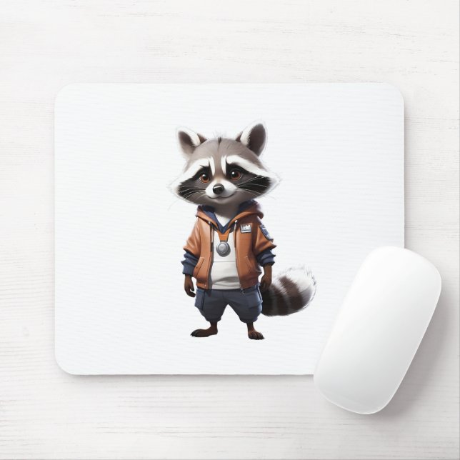 Cool and Adorable Raccoon Illustration Mouse Pad (With Mouse)