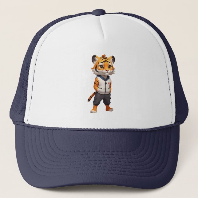 Cool and Adorable Tiger Illustration Trucker Hat (Front)