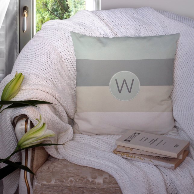 Cool and Calming Stripes Pattern with Monogram Throw Pillow (Creator Uploaded)
