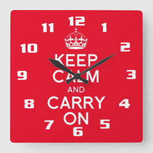 Cool and classic keep calm and carry on square wall clock