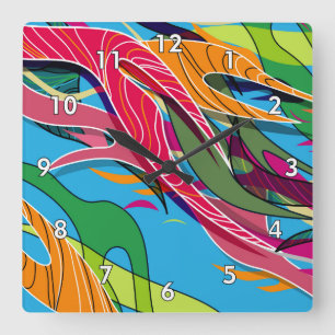 Cool and Colorful Abstract Shapes and Lines Square Wall Clock
