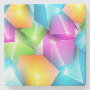 Cool and Colorful Group of 3-D Cubes Stone Coaster