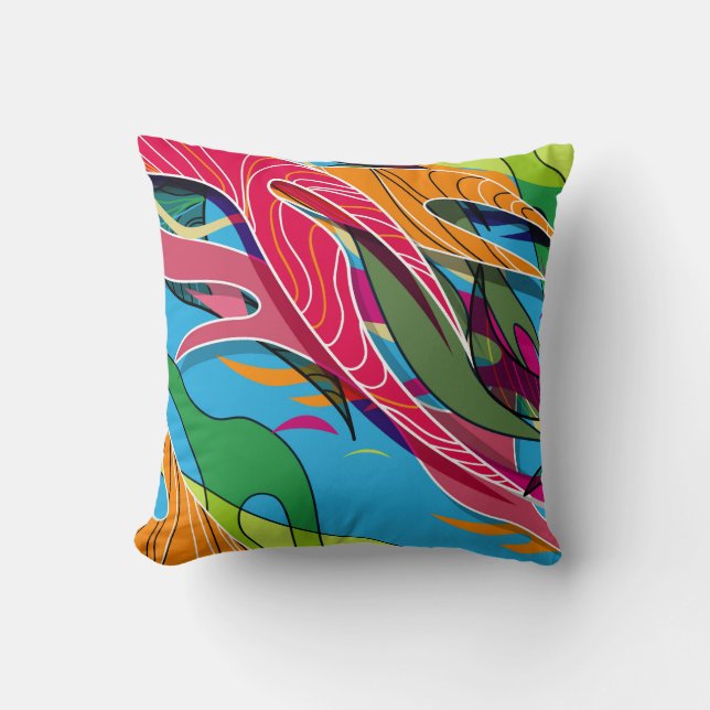 Cool and Colourful Abstract Shapes and Lines Throw Pillow (Front)