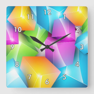 Cool and Colourful Group of 3-D Cubes Square Wall Clock