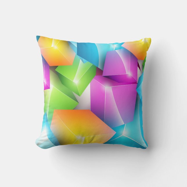 Cool and Colourful Group of 3-D Cubes Throw Pillow (Front)