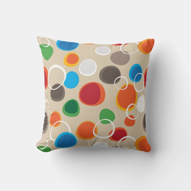 Cool and Colourful Hand Drawn Circles and Bubbles Throw Pillow (Front)