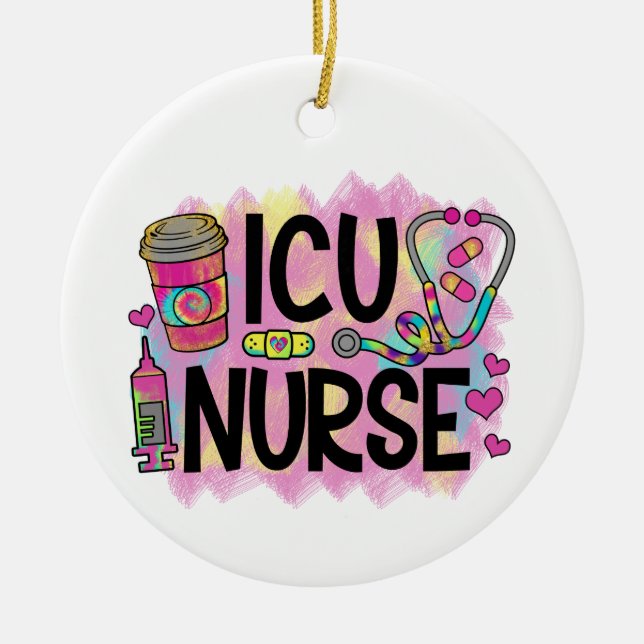 Cool and Colourful ICU Nurse Large Ceramic Ornament (Front)