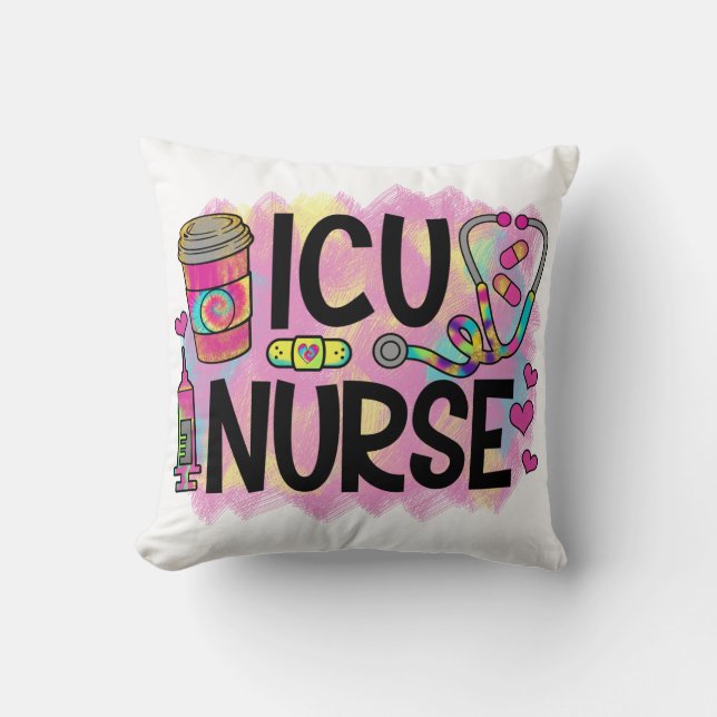 Cool and Colourful ICU Nurse Throw Pillow (Front)
