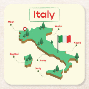 Cool and Colourful Italy Map Square Paper Coaster