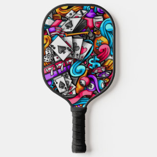 Cool and Colourful Las Vegas Casino Gambling Doodl Pickleball Paddle