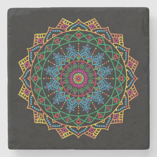 Cool and Colourful Mandala Floral Pattern Stone Coaster