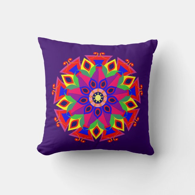 Cool and Colourful Mandala Pattern Flames Throw Pillow (Front)