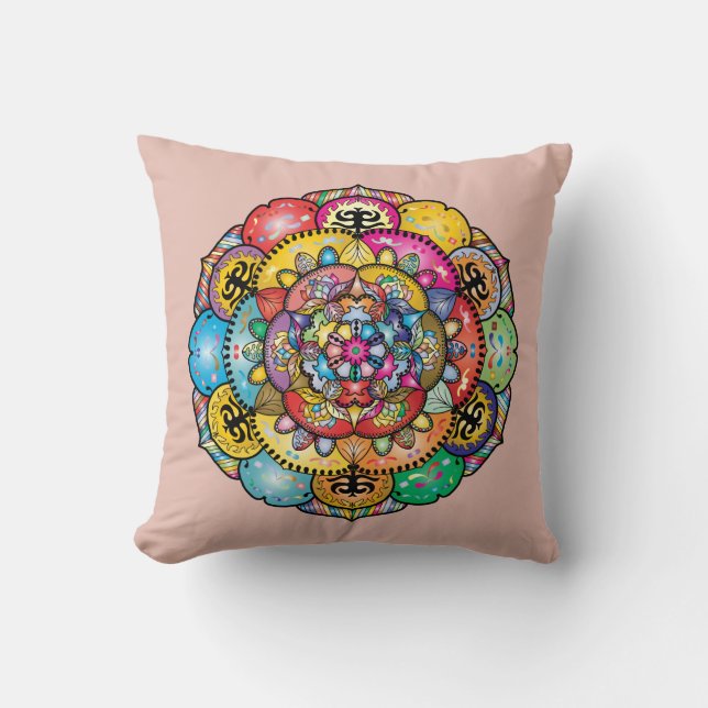 Cool and Colourful Mandala Pattern Throw Pillow (Front)