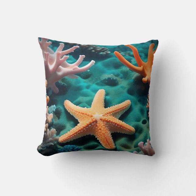 Cool and Colourful Ocean Themed Throw Pillow (Front)