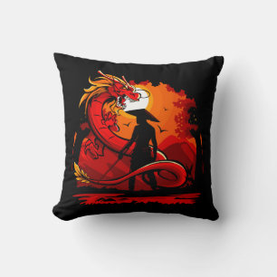 Cool and Colourful Samurai Warrior with Dragon Throw Pillow