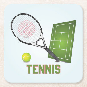 Cool and Colourful Tennis Sports Elements Square Paper Coaster