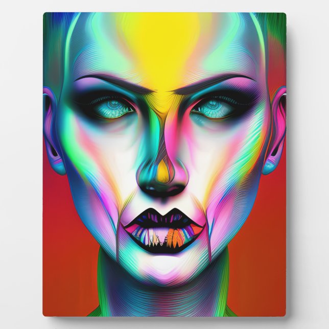 Cool and Creepy Colourful Androgynous Robot  Plaque (Front)