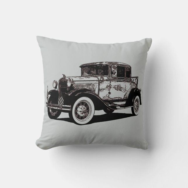 Cool and Fun Photo Illustration of Antique Car Throw Pillow (Front)
