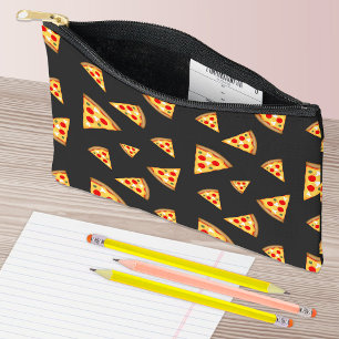 Cool and fun pizza slices pattern dark grey accessory pouch