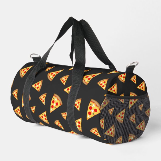 Cool and fun pizza slices pattern dark grey duffle bag (Right Corner)