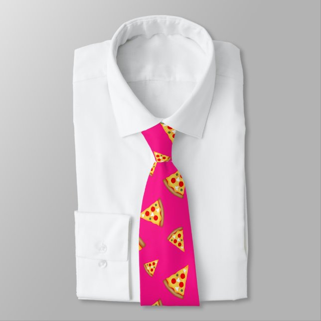Cool and fun pizza slices pattern hot pink tie (Tied)