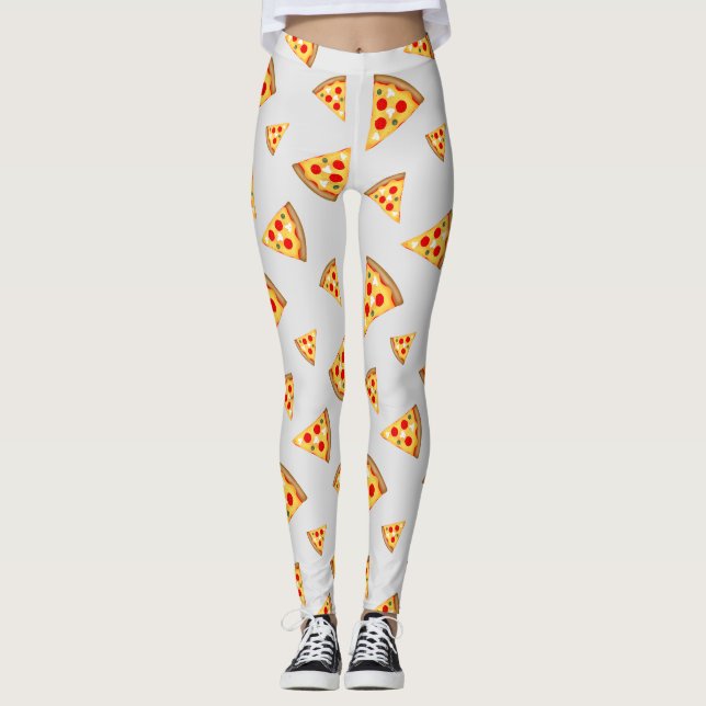 Cool and fun pizza slices pattern light grey leggings (Front)