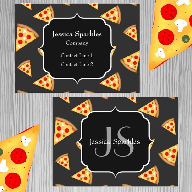 Cool and fun pizza slices pattern Monogram Business Card (Creator Uploaded)