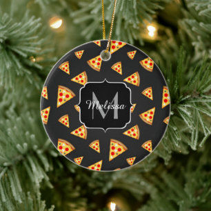 Cool and fun pizza slices pattern Monogram Ceramic Ornament