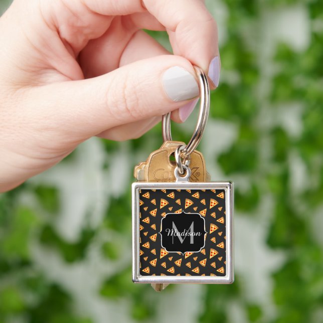 Cool and fun pizza slices pattern Monogram Keychain (Hand)