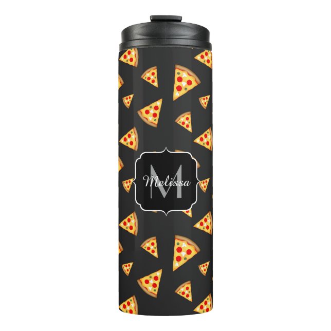 Cool and fun pizza slices pattern Monogram Thermal Tumbler (Front)