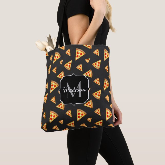 Cool and fun pizza slices pattern Monogram Tote Bag (Close Up)