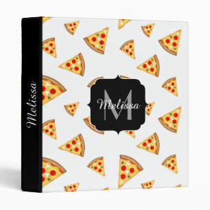 Cool and fun pizza slices pattern Monogram white Binder