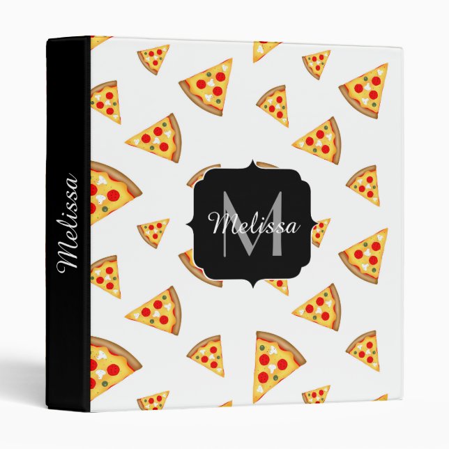 Cool and fun pizza slices pattern Monogram white Binder (Front/Spine)
